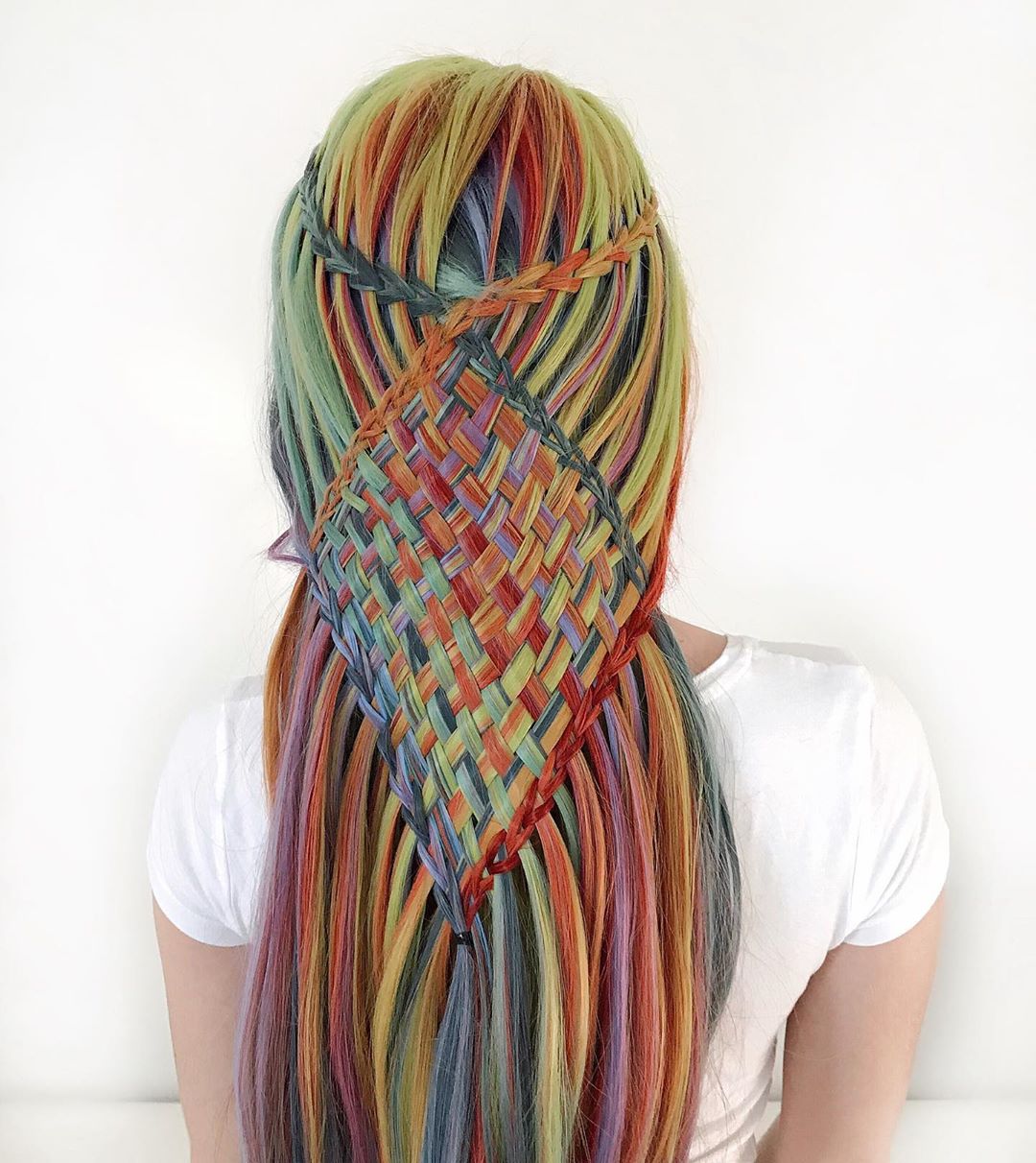 Rainbow basket weave hairstyle