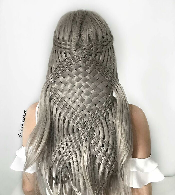 Intricate basket-weave hairstyle by Milena Diekmann